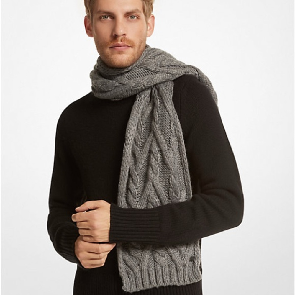 ARMANI EXCHANGE oversized chunky scarf handmade brown cable wool